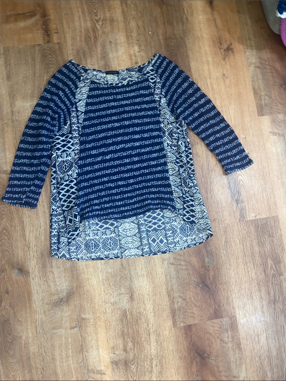 West Kei Navy and Cream Patterned Tunic Top